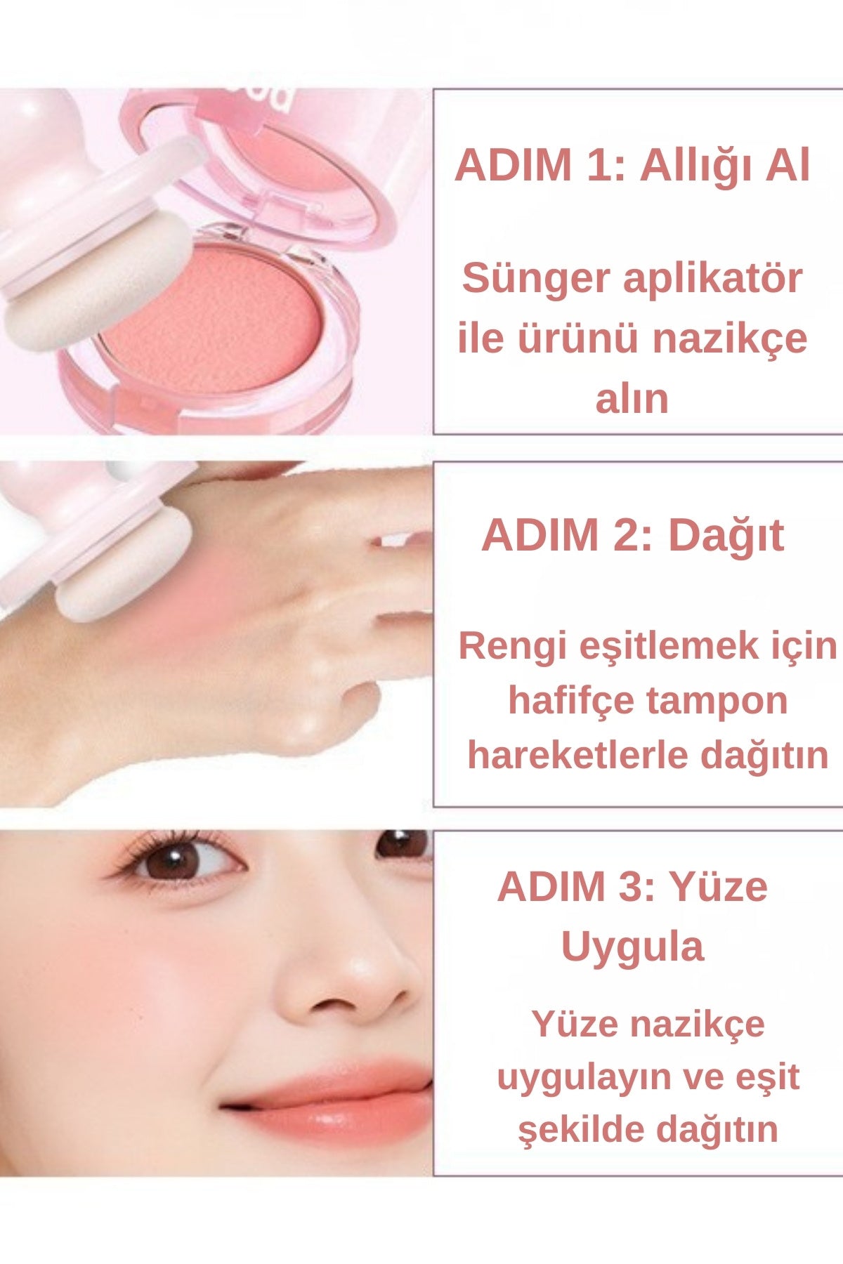 Puf Aplikatörlü Kavanoz Krem Allık , Kore Makyajı Kolay Uygulama, Doğal ve Kalıcı