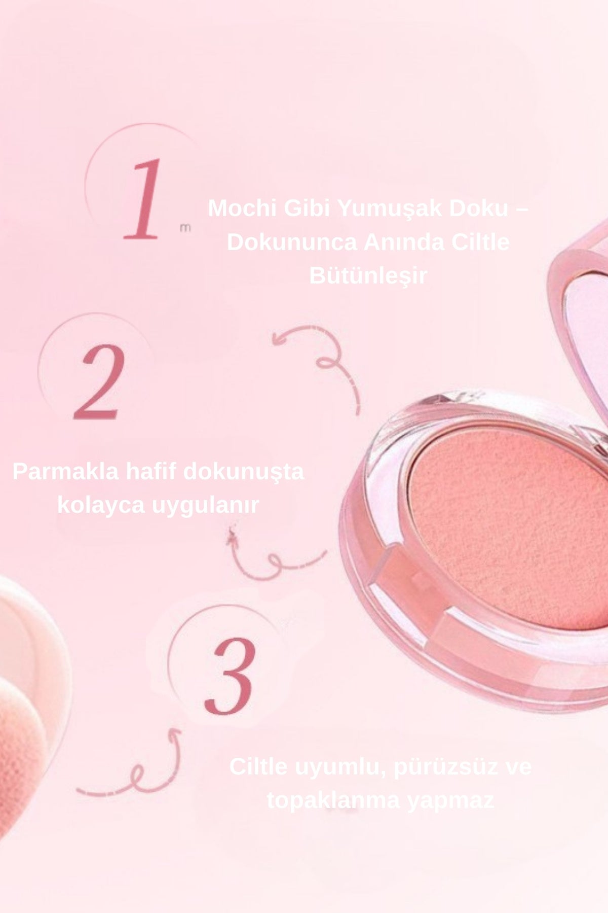 Puf Aplikatörlü Kavanoz Krem Allık , Kore Makyajı Kolay Uygulama, Doğal ve Kalıcı