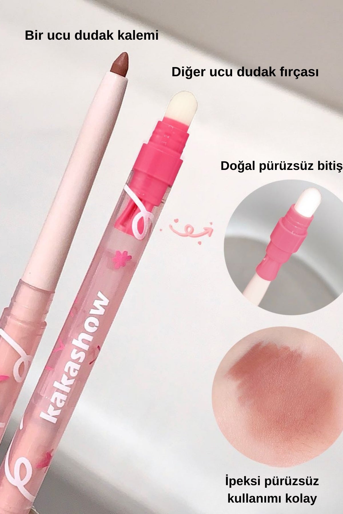 Mat Dudak Kalemi, Kalıcı, Kadifemsi Mat Bitişli, Dudak Fırçalı