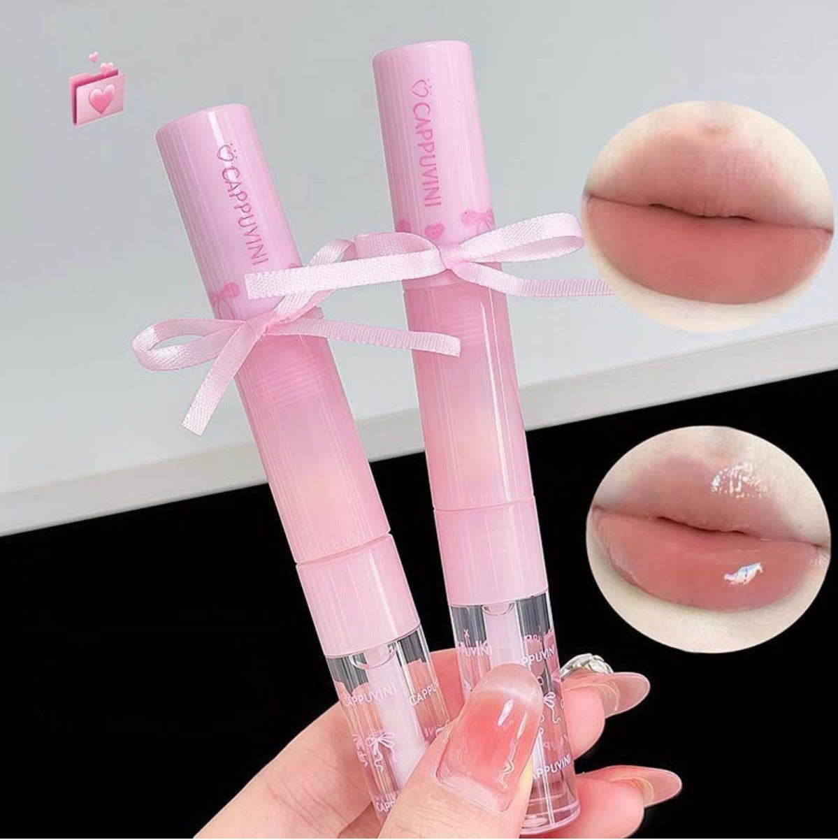 Fiyonk Detaylı 3’ü 1 Arada Dudak Tinti, Şeffaf Parlatıcılı Fırçalı Lip Gloss