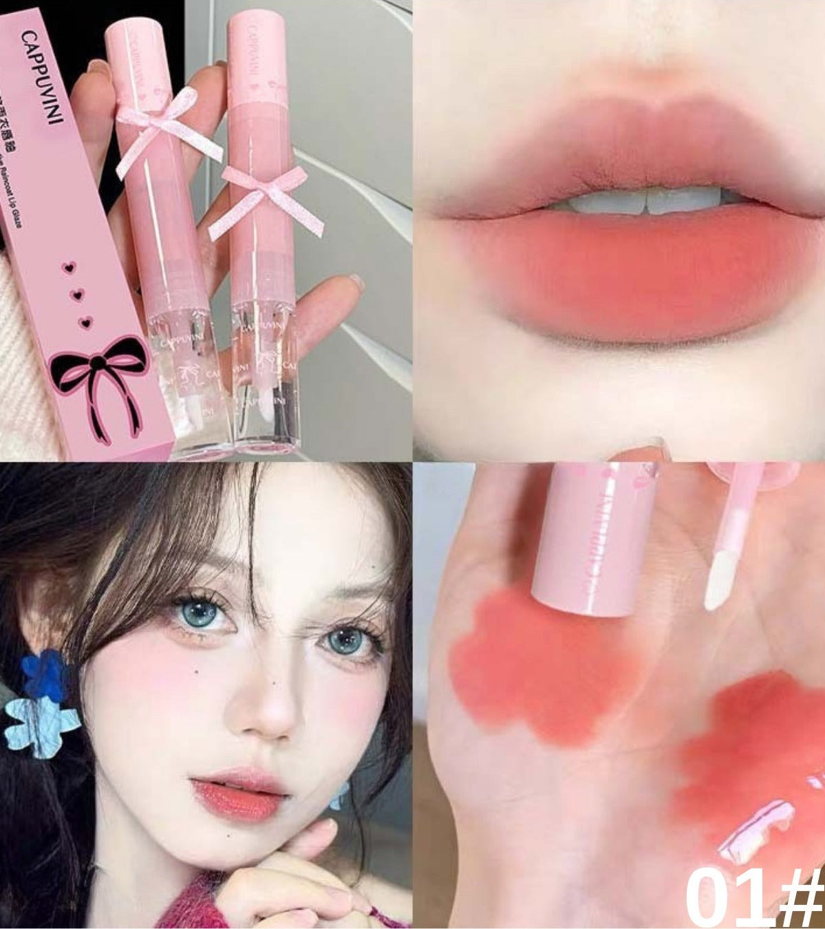 Fiyonk Detaylı 3’ü 1 Arada Dudak Tinti, Şeffaf Parlatıcılı Fırçalı Lip Gloss