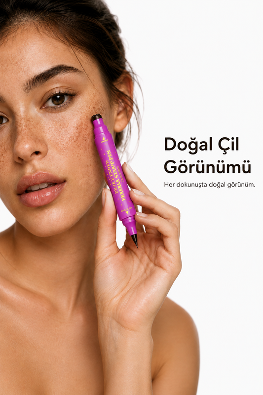 Freckle Stamp Pen Çil Kalemi Çift Uçlu Suya Dayanıklı Doğal Çil Görünümü
