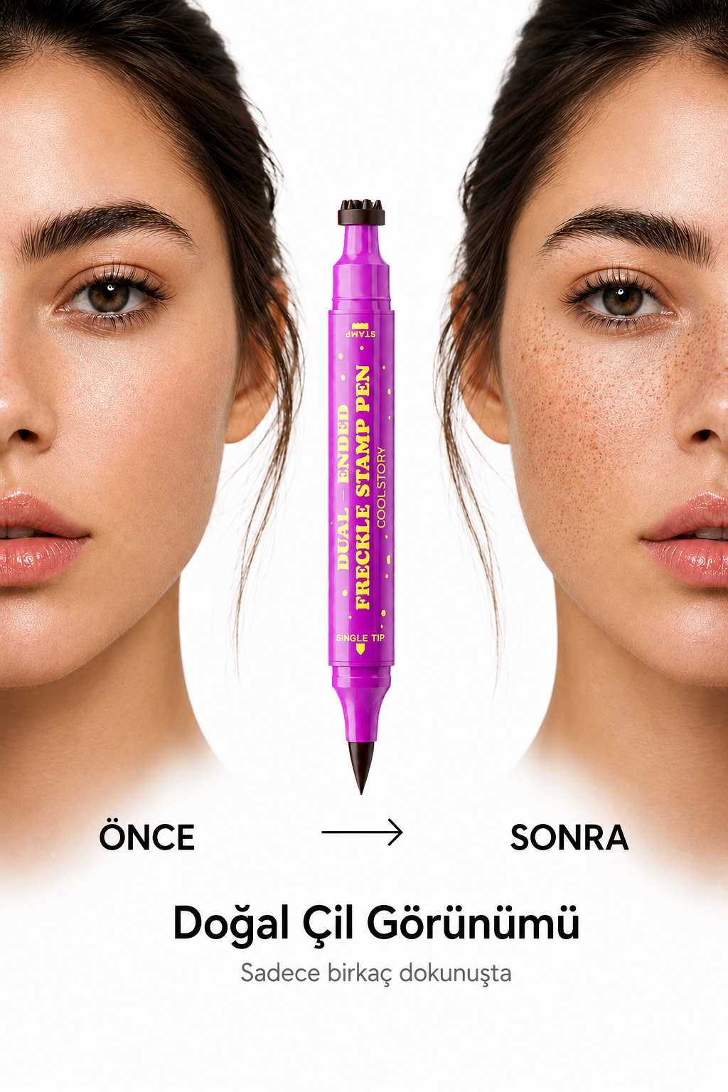 Freckle Stamp Pen Çil Kalemi Çift Uçlu Suya Dayanıklı Doğal Çil Görünümü
